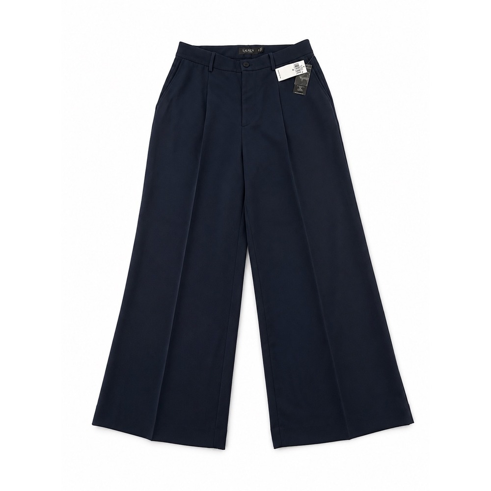 Lauren Ralph Lauren Navy Blue Wide Leg Pleated Trousers Pants 12 NWT